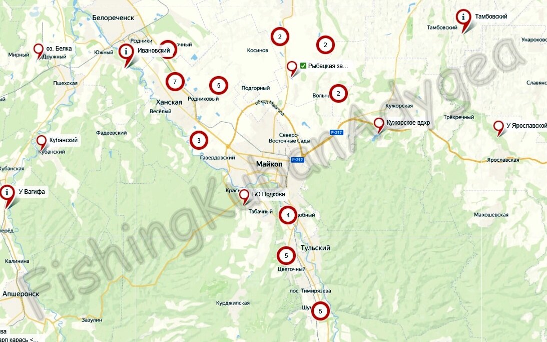 Карта платных водоемов краснодарского края. Адыгейские пруды платная рыбалка. Белореченск на карте.