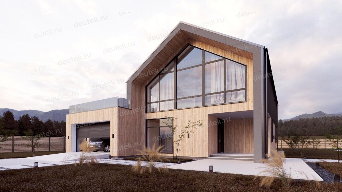 Проект двухэтажного дома 320 м2 с гаражом, вторым светом и террасами - KVR-4