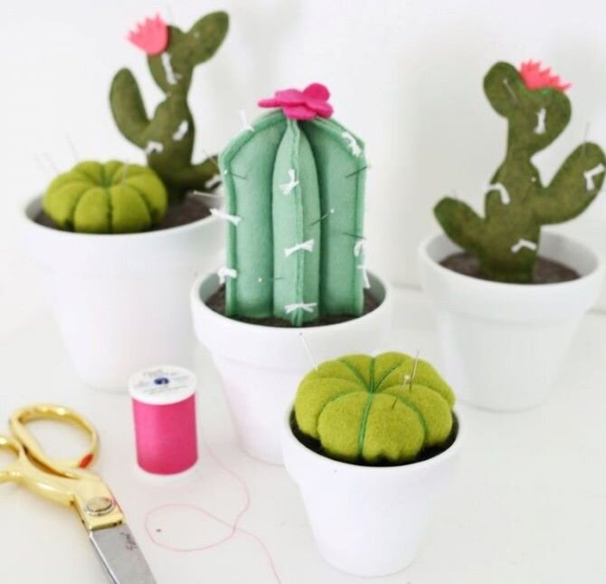 Три вида игольницы кактус из фетра