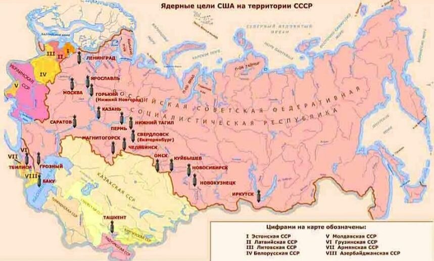 Более подробная карта планировавшихся бомбардировок территории СССР