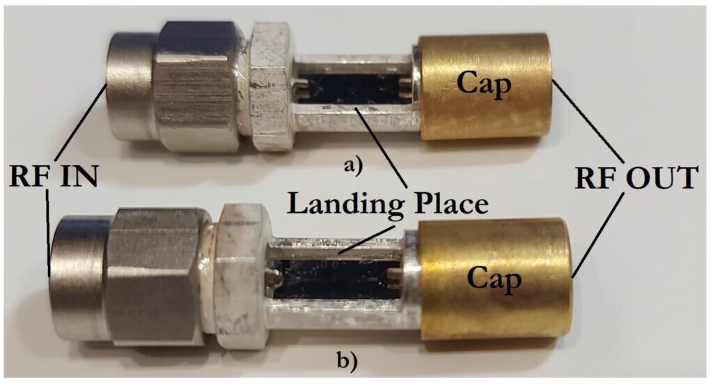    Изготовленные экспериментальные образцы ВЧ МЭМС-переключателей: а — ВЧ-МЭМС-переключатель (А); ( b ) РЧ МЭМС-переключатель (B) / ©Micromachines