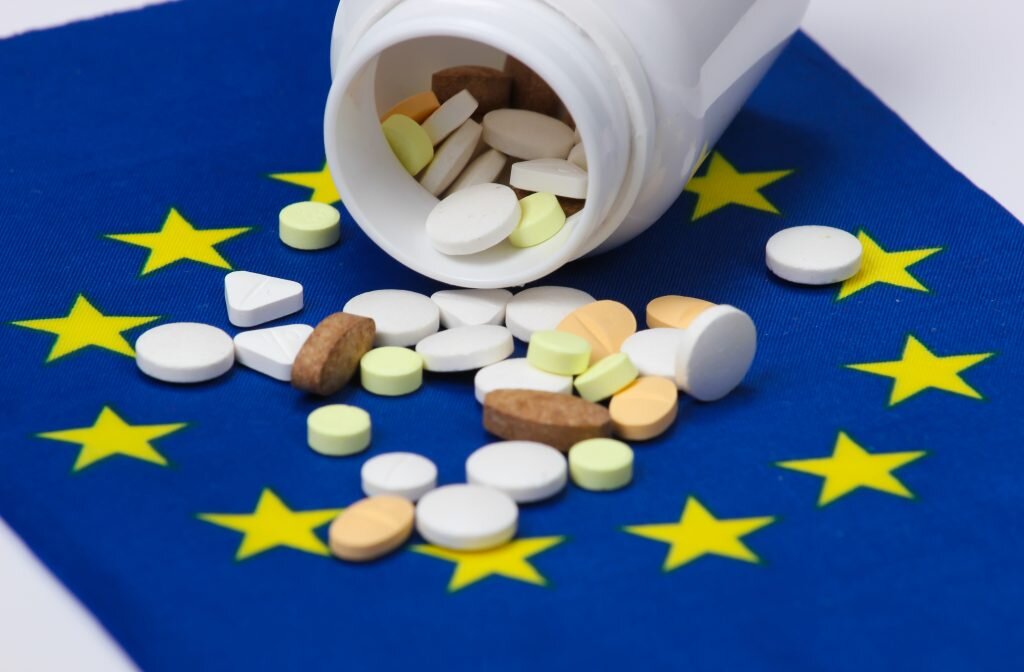    Pills with euro union flag, medicine GxP News