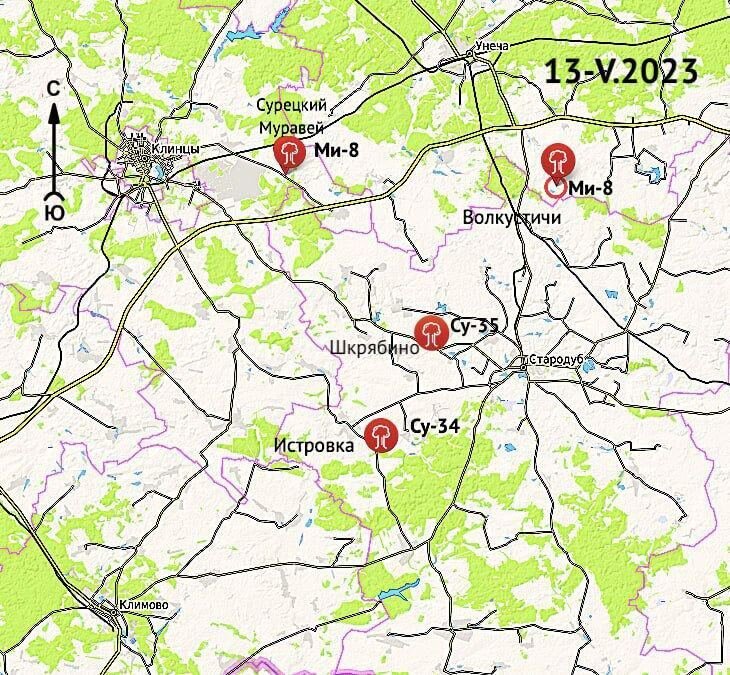 Один вариант мест падения