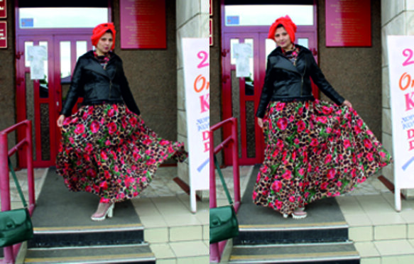 На улице стою с оранжевым облачком на голове