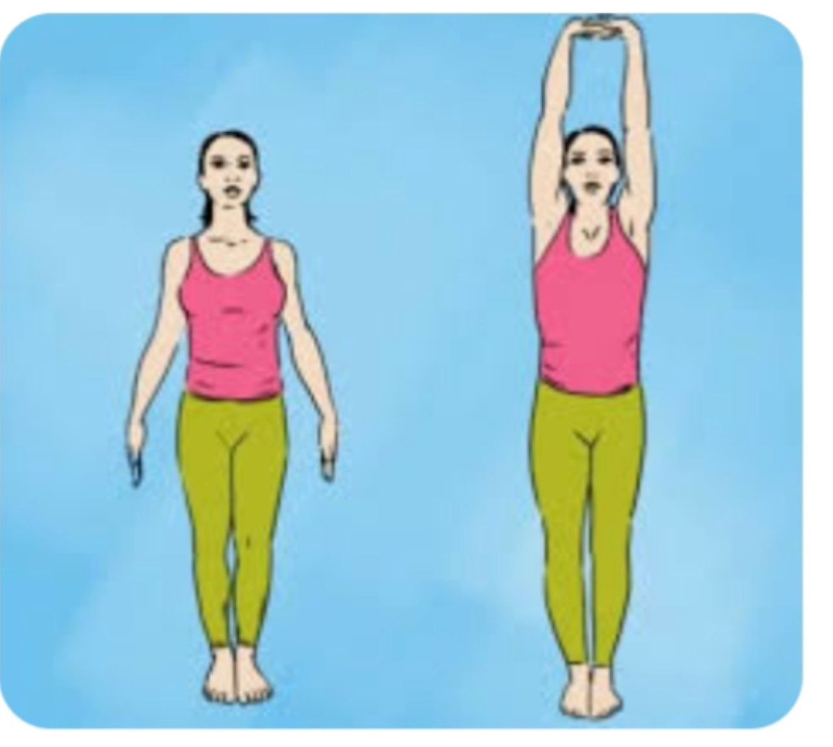 Заканчивая упражнение, берёмся руками в замок и вытягиваемся вверх последний раз