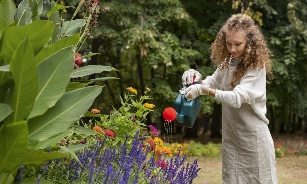 She watered the flowers