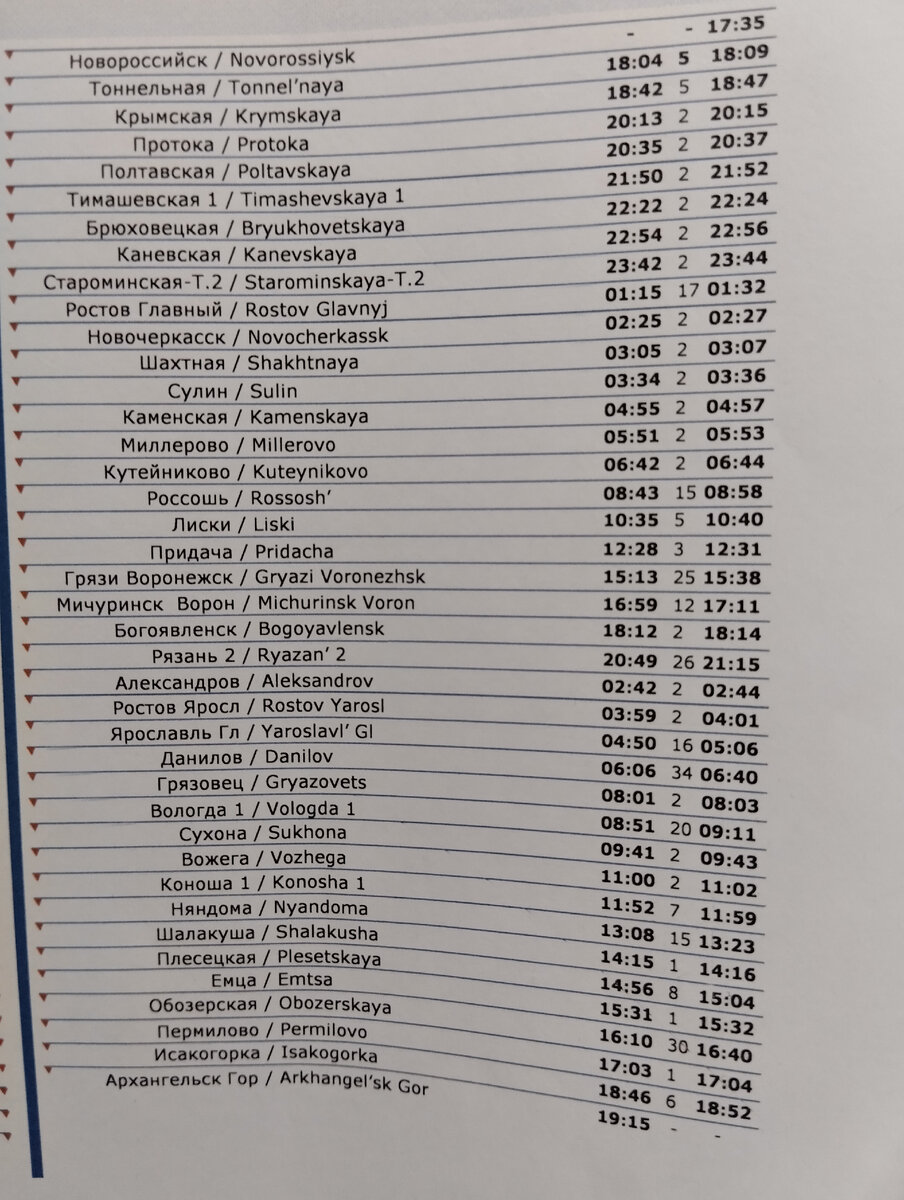 Расписание нашего поезда