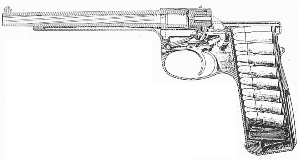 Схем конструкции пистолета Бьергума.