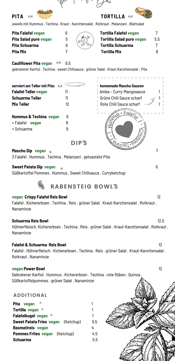 Часть меню ресторана Машу Машу. Цены на фото неактуальны. Недавно ресторан повысил цены примерно на 50 центов - 1 евро за блюдо.