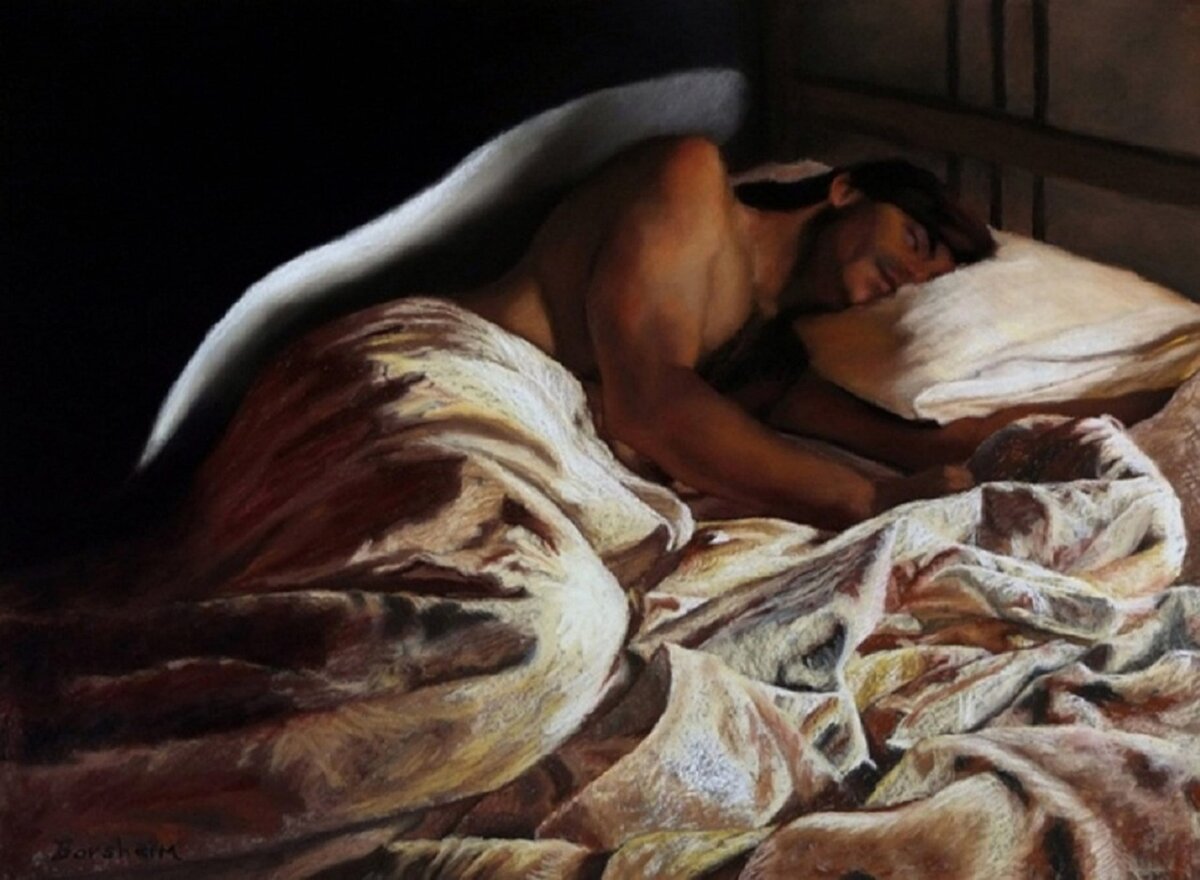 Картина девушка на кровати