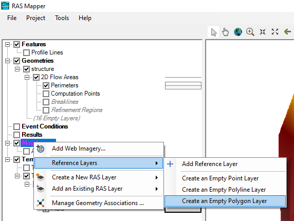 Hec-Ras 6.3.1: добавление пустого слоя с полигонами.