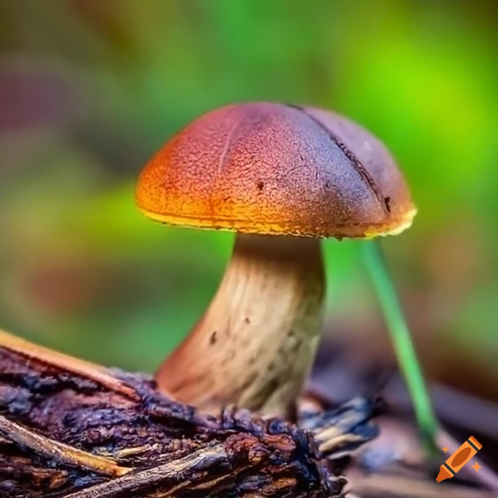 A tiny cepe shyly poking out from under the damp foliage