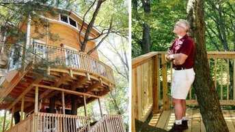 Дедушка от которого в восторге не только его внуки построил домик на дереве.