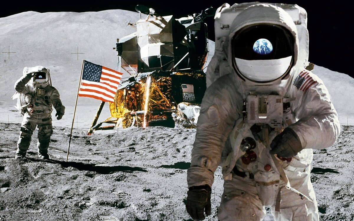 Астронавты США на Луне фото