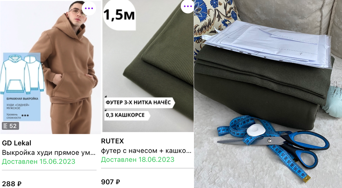 Выкройка, ткань и оборудование