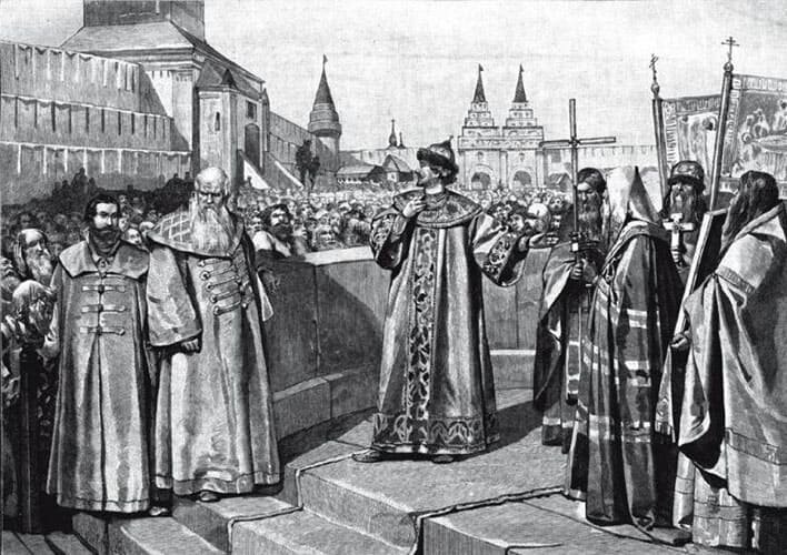 К. Лебедев. Царь Иоанн IV открывает первый Земский собор своею покаянною речью.