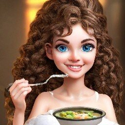 Иллюстрация итпльянской девушки с тарелкой супа