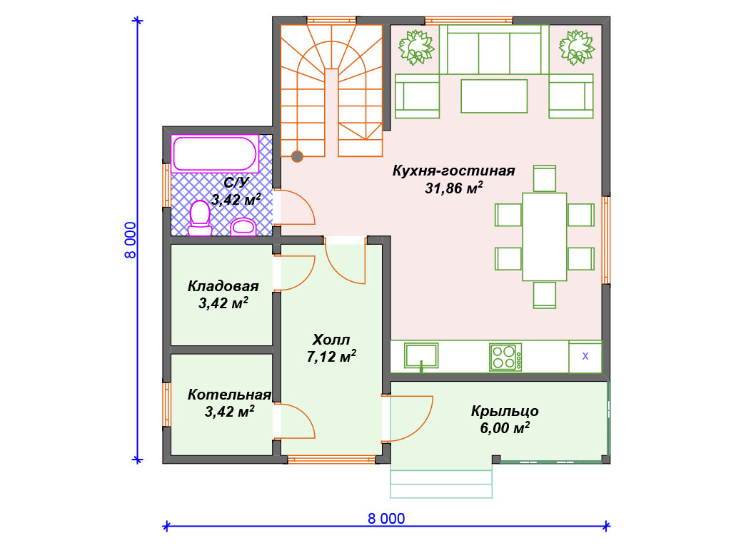 Симпатичный домик из бруса 8х8 м. | Arplans.ru - проекты домов | Дзен