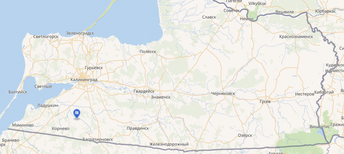 Пос. Славское на карте Калининградской области.