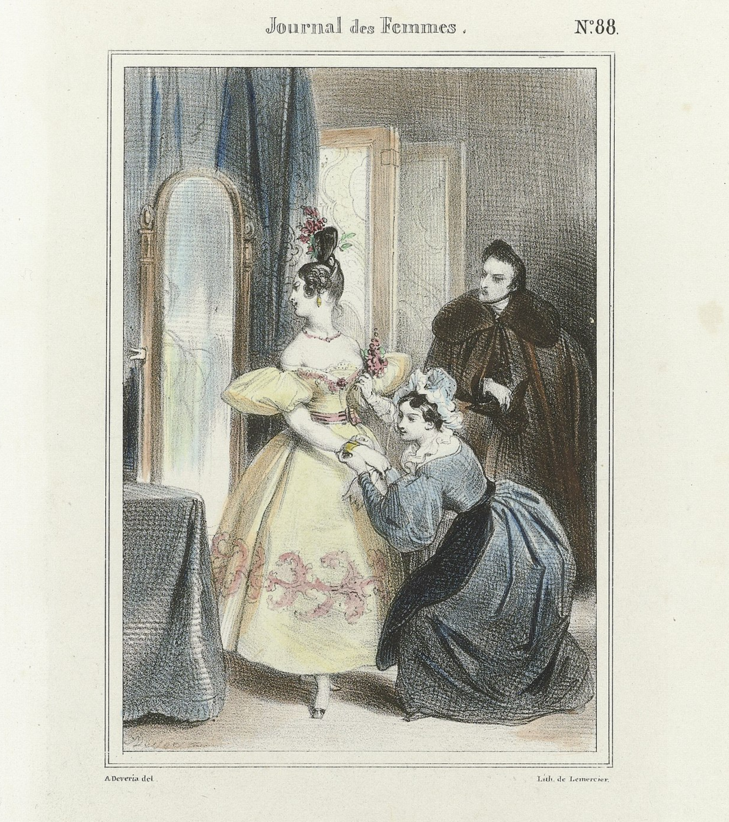 Бальный туалет, модная гравюра "Journal des Femmes", 1830-е. (с) Из коллекции Рейксмюсеума