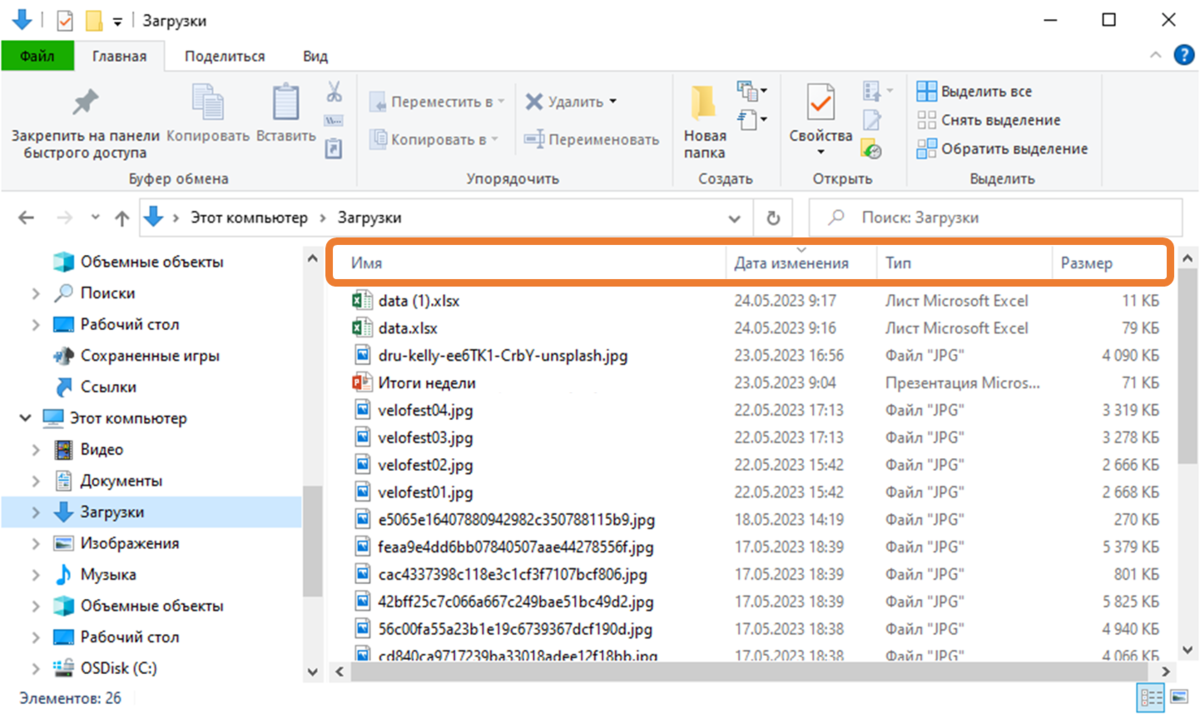 Рисунок 1. Просмотр файлов виде списка