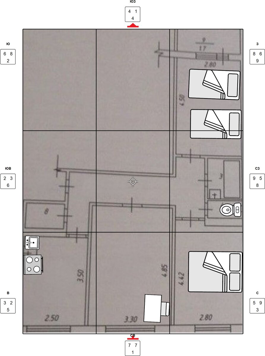 Измерения 3-х комнатной квартиры Елены в ходе анализа пространства дома.  