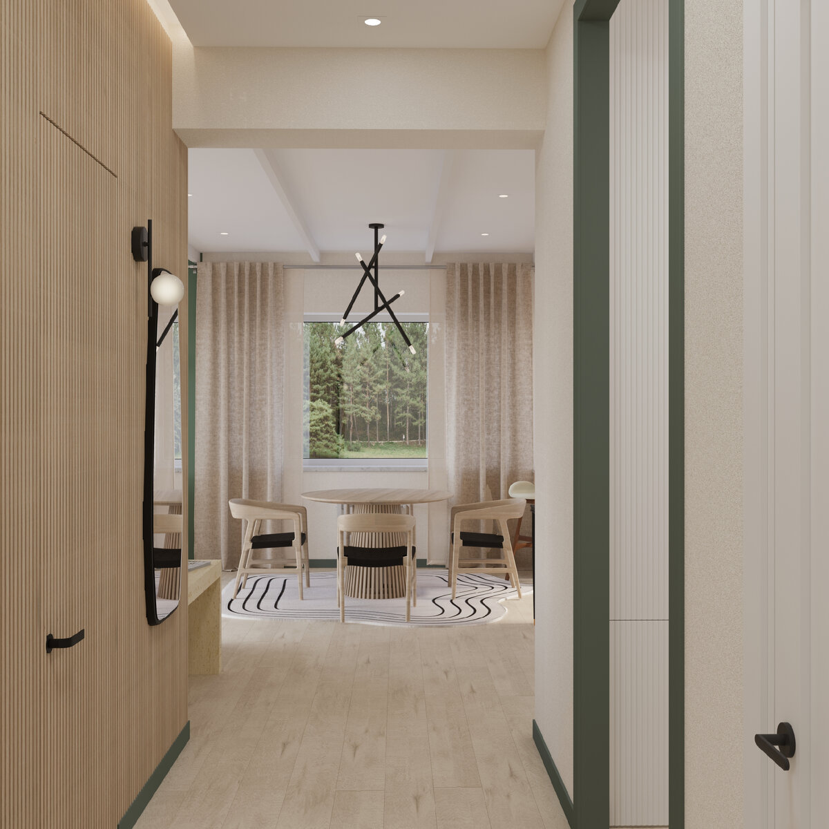 Вид из коридора в пространство кухни-гостиной