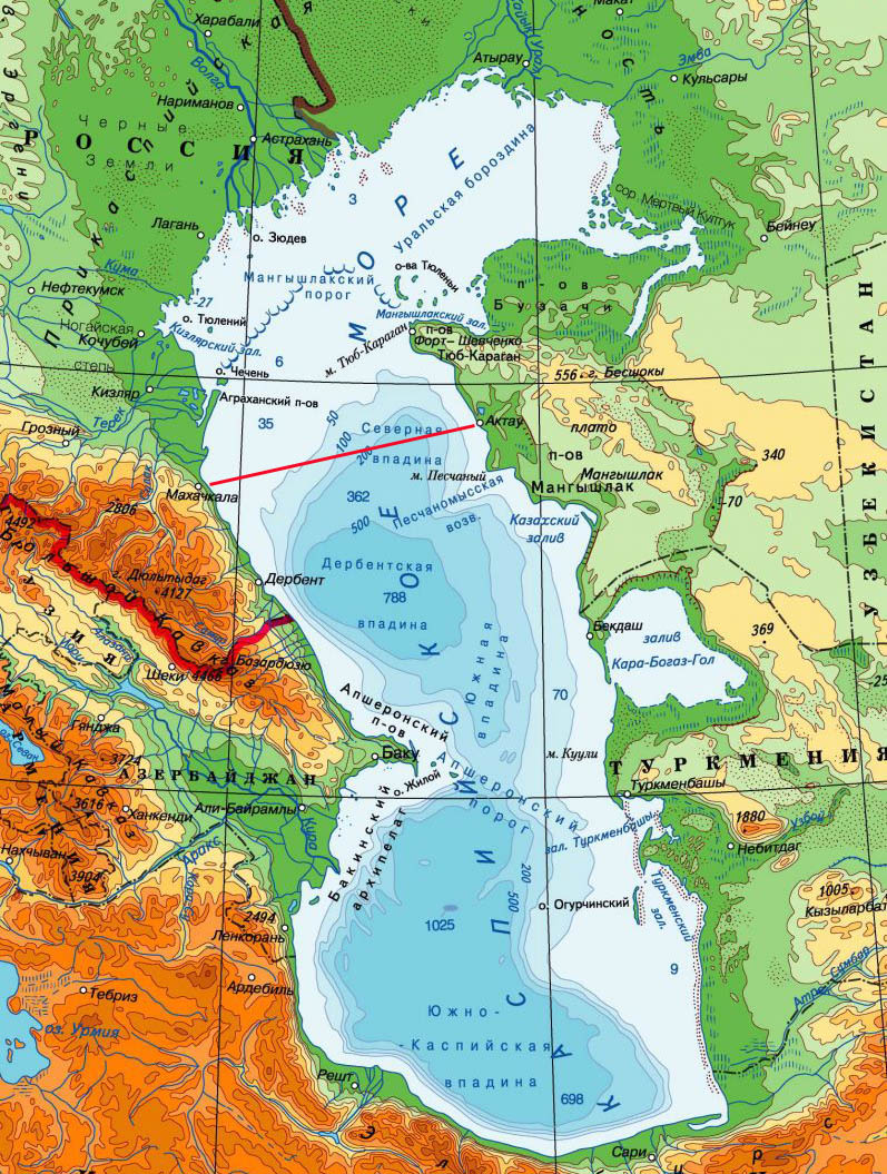 Местонахождение г. Актау (бывший Шевченко)