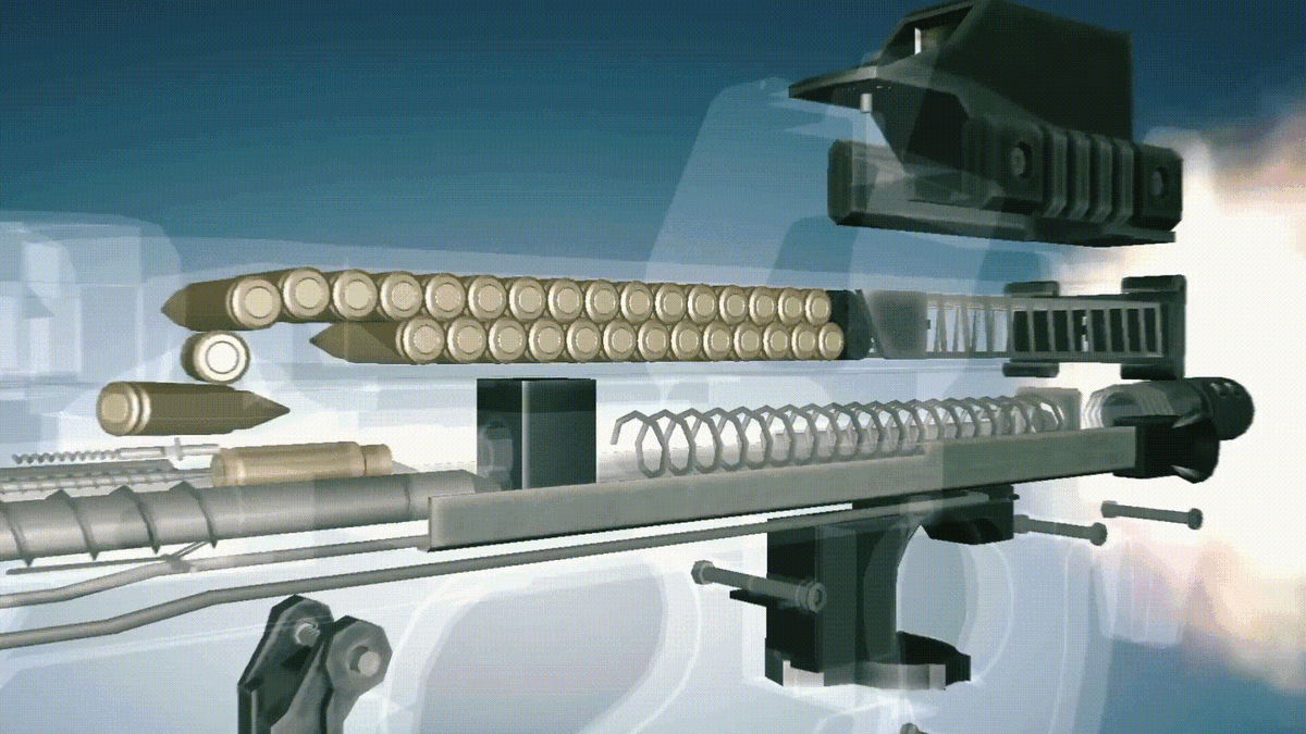 Работа механизмов пистолета-пулемета FN P90. 