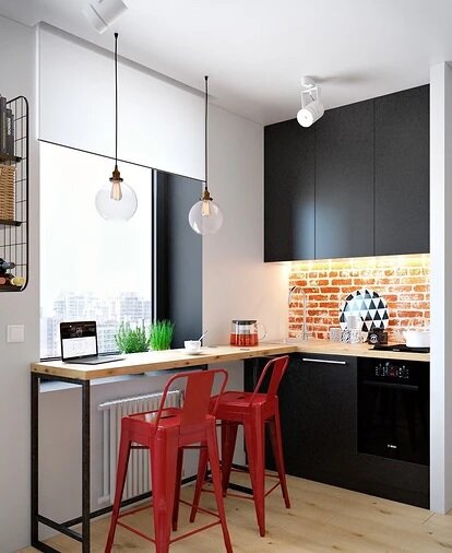 Интересная идея для кухни - барная стойка у окна 