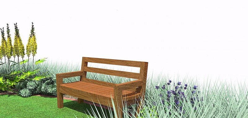 Эскиз сада с бузульником Пржевальского (жёлтые цветы) и элимусом (серебристая осока)