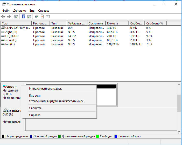 Initializing disk. Размер виртуального жесткого диска. Создание виртуального диска. Инициализация диска. Управление дисками инициализировать диск.