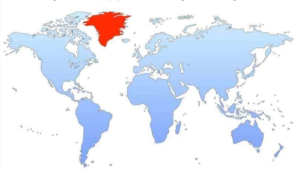 Гренландия, собственность королевства Дания, обозначена красным цветом. Фото: cf.ppt-online.org.