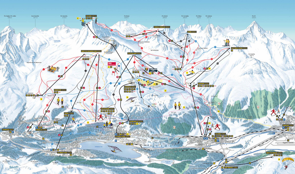 Где находятся горнолыжные курорты. St Moritz Швейцария трассы. Санкт-Мориц схема трасс. Сан Мориц Швейцария на карте. Санкт Мориц трассы.