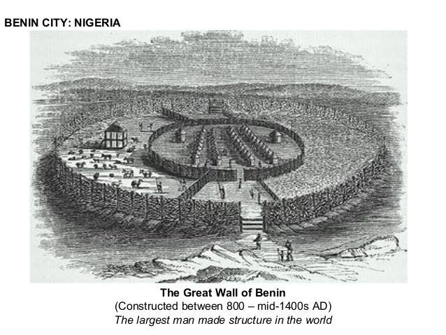 СТЕНЫ БЕНИН-СИТИ БЫЛИ САМЫМ БОЛЬШИМ В МИРЕ РУКОТВОРНЫМ ЗЕМНЫМ СООРУЖЕНИЕМ. Построенный между 800-1400-ми годами нашей эры