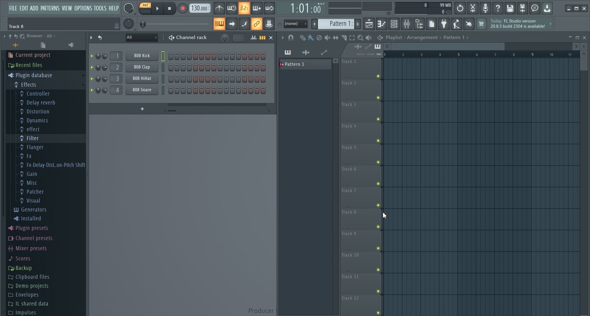 Первичное окно FL Studio20