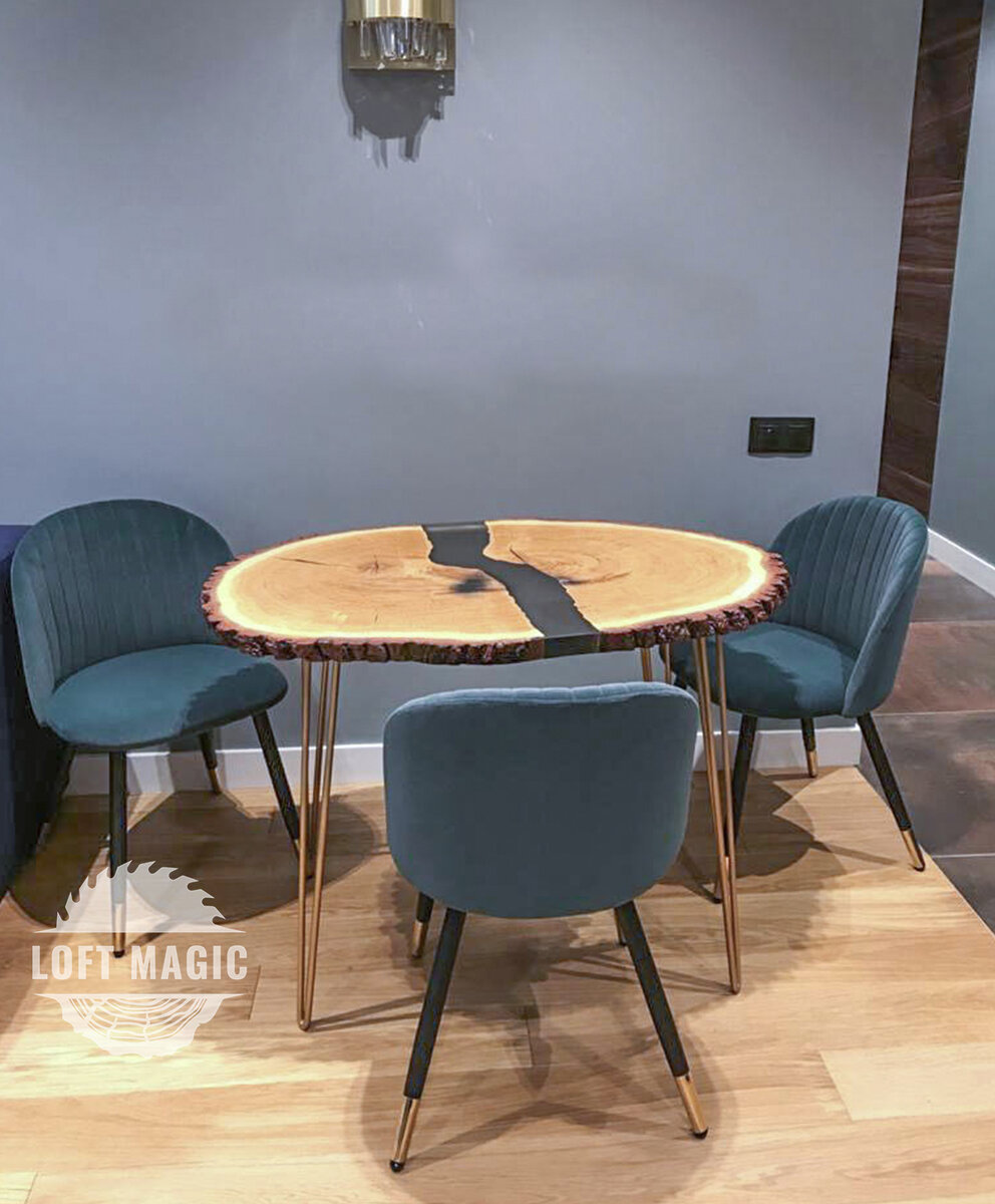 Стол-река из спила дуба с корой Black Oak L-102149