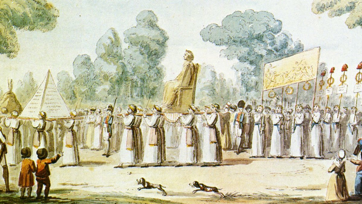 Культ Разума включал в себя и шествия с богиней Свободы, моделями египетских пирамид, римскими знаками легионов, увенчанными фригийскими (скифскими) колпаками революционеров-санкюлотов... 