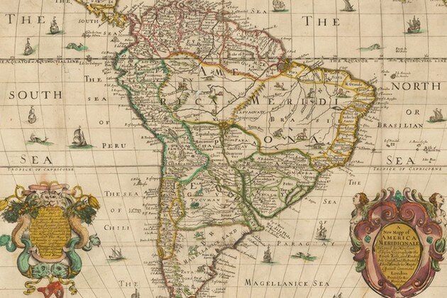 Редкая карта Южной Америки. Автор: Ричард Блом (Richard Blome) / публикация: Лондон 1669 г. 
