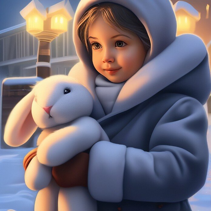 Та самая девочка на старой горке с некрасивым зайкой, который стал чист, красив и прекрасен.