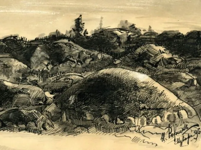 НИКОЛАЙ РЕРИХ. КУРГАНЫ ИЖОРСКОГО ПЛАТО. ИЗВАРА (2). 1896. ИНСТИТУТ ИСТОРИИ МАТЕРИАЛЬНОЙ КУЛЬТУРЫ РАН, САНКТ-ПЕТЕРБУРГ