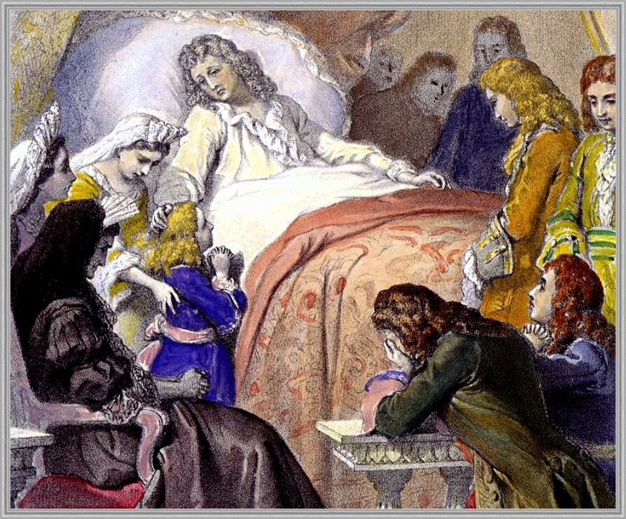 У постели умирающего короля Людовика XIV. Неизвестный художник. (Изображение используется в качестве иллюстрации).
