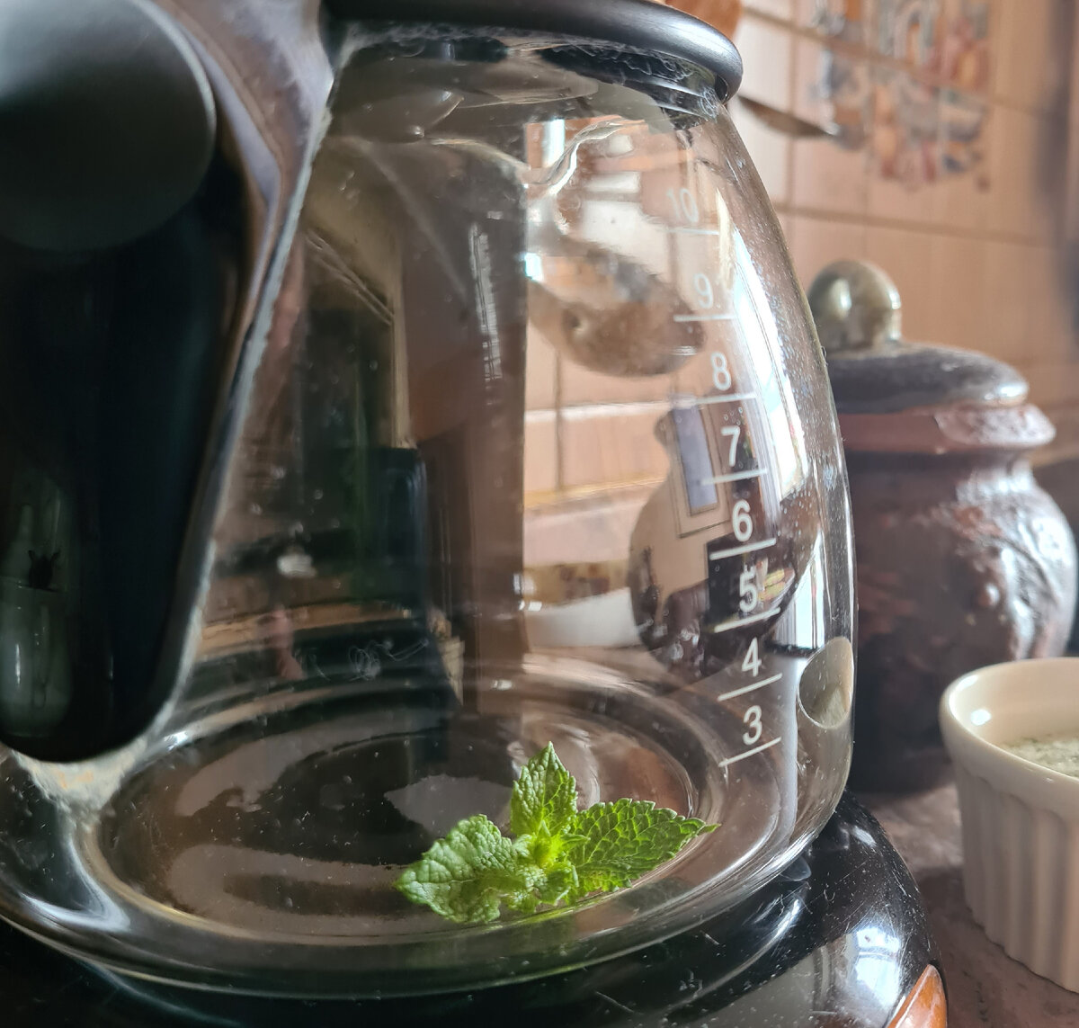 кладём листочки мяты в ёмкость куда будет стекать свежесваренный кофе