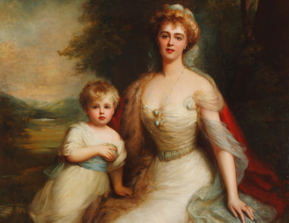 Еллис Вильям Робертс «Княгиня Мария-Тереза Плесская с сыном Хансом-Хайнрихом XVII» (фрагмент) / Пщинский замок, Польша