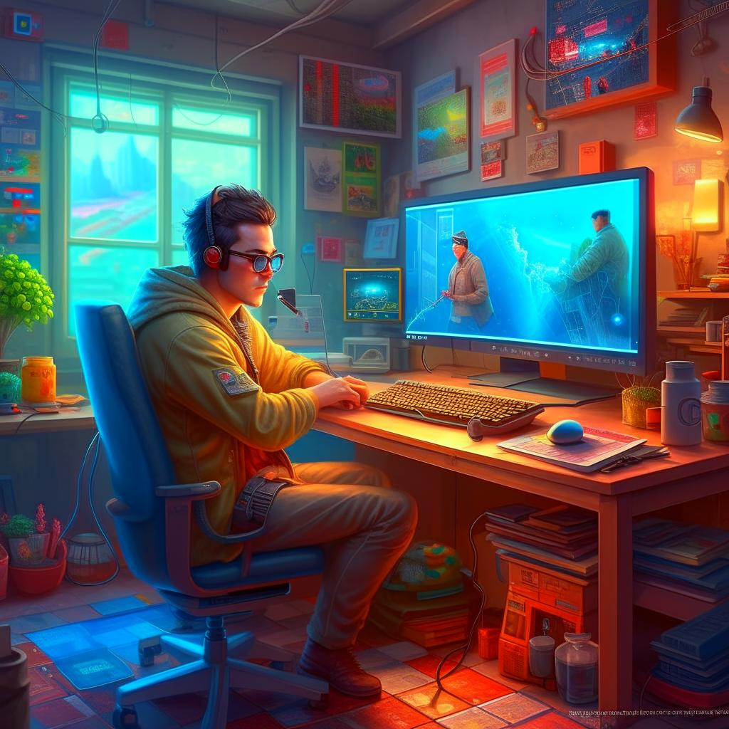 Рис. Fusion Brain: IT-специалист виртуально работает на дому.