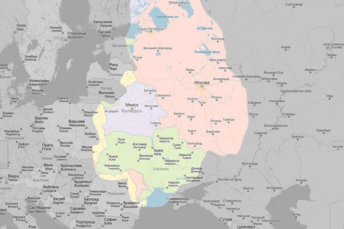 Карта расселения Восточных славян в переложении на современную карту