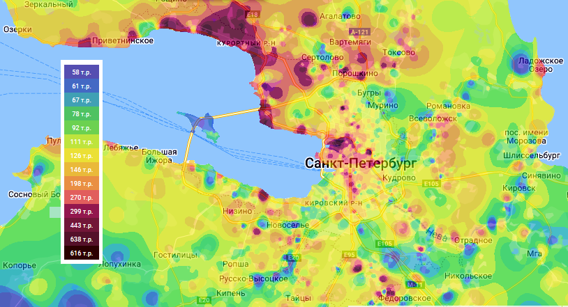Тепловая карта стоимости жилья в москве