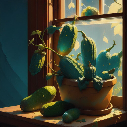 Нейросеть рисует огурцы на подоконнике