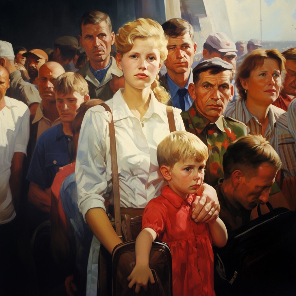 Советская эмиграция по версии нейросети.