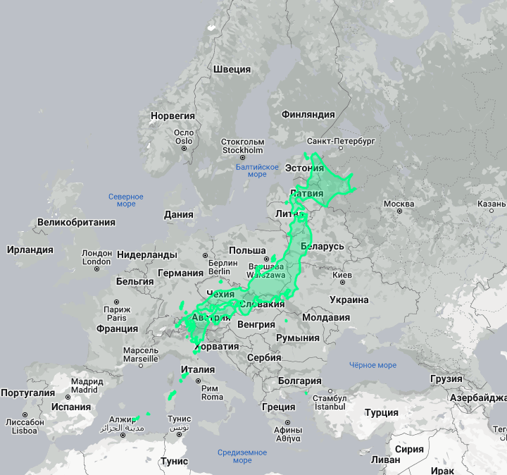 Япония и Европа. Как видим, она крупнее таких стран как Испания, Франция, Украина, Швеция. Это же большие страны!